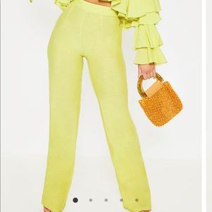Lime Woven High Waisted Wide Leg Pants